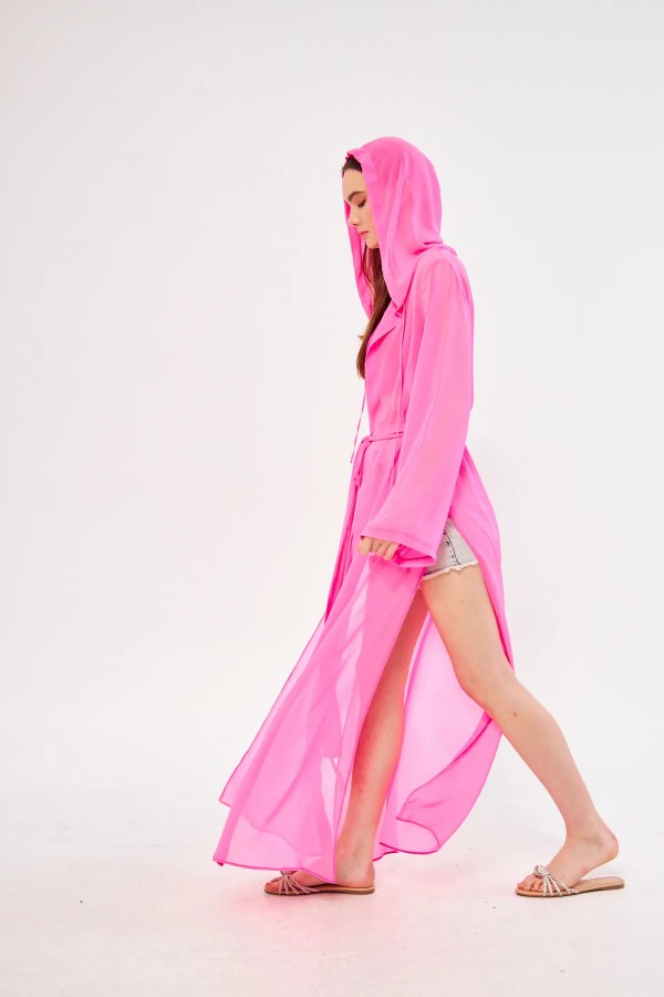 Majoristik Kimono - Pembe Kapşonlu